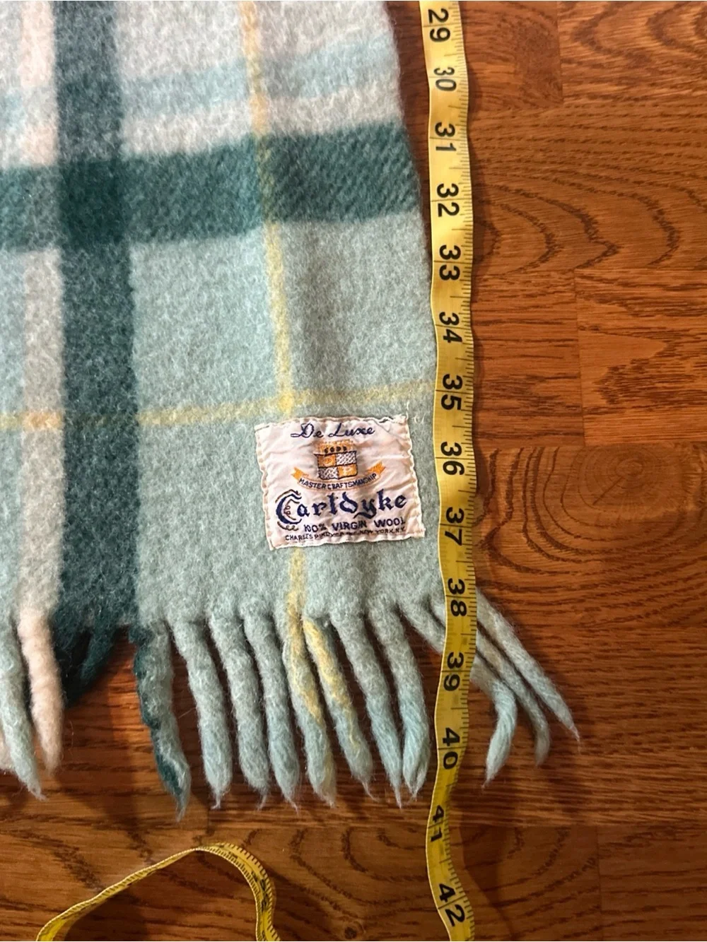 Vintage Carldyke 100% Virgin Wool Blanket throw, Light Blue Plaid 30